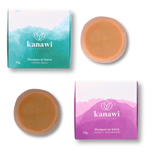los dos shampoos en barra de kanawii con caja y sin caja con fondo blanco