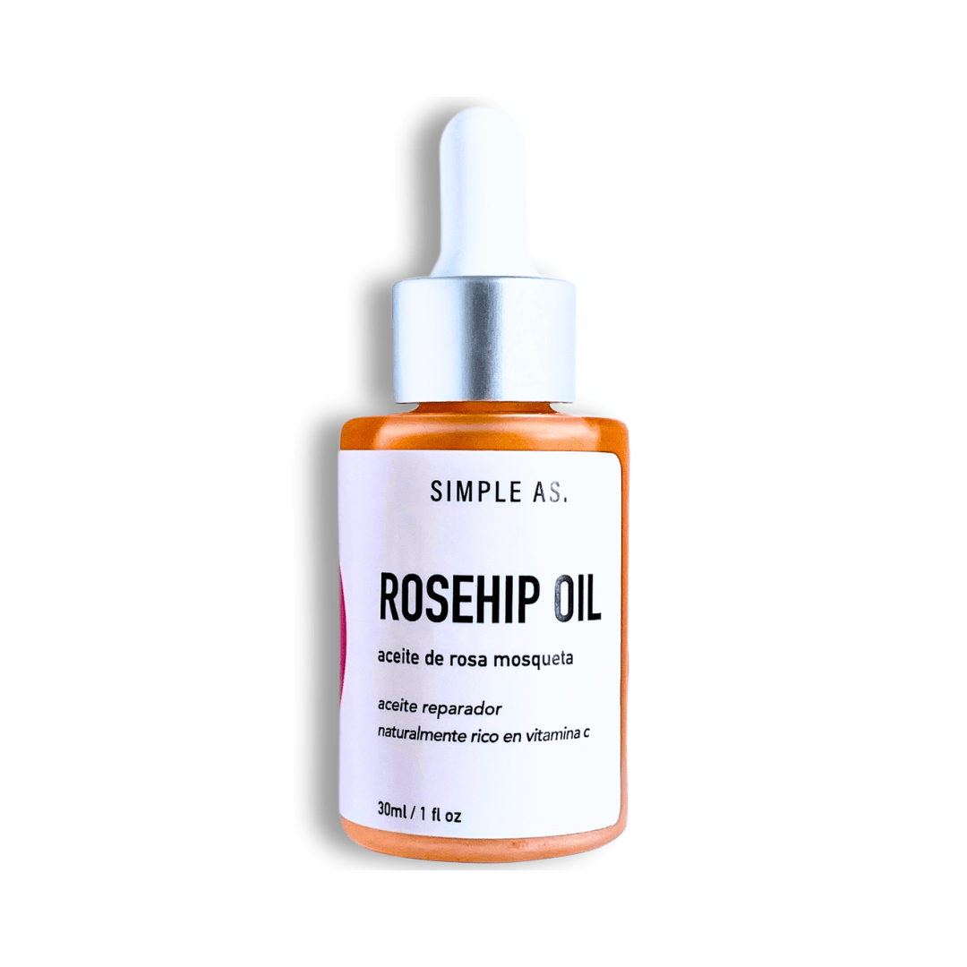 Aceite de rosa mosqueta en botella 30ml con fondo plano.