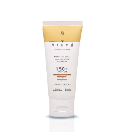 Bloqueador Solar Natural de Aruná 120ml tubo fondo plano.