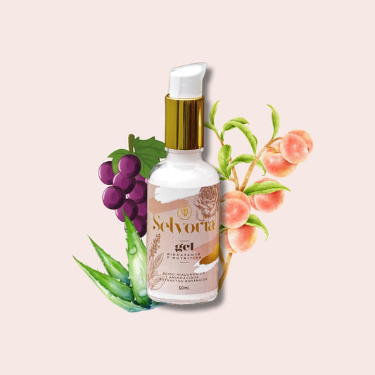 Gel hidratante y nutritivo de Selvoria con frutas y plantas.