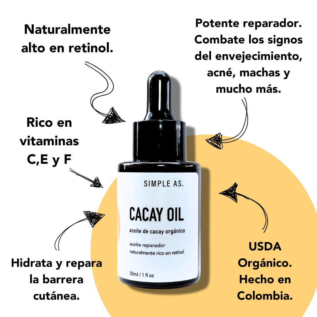 infografico y beneficios de aceite de cacay de simple as.