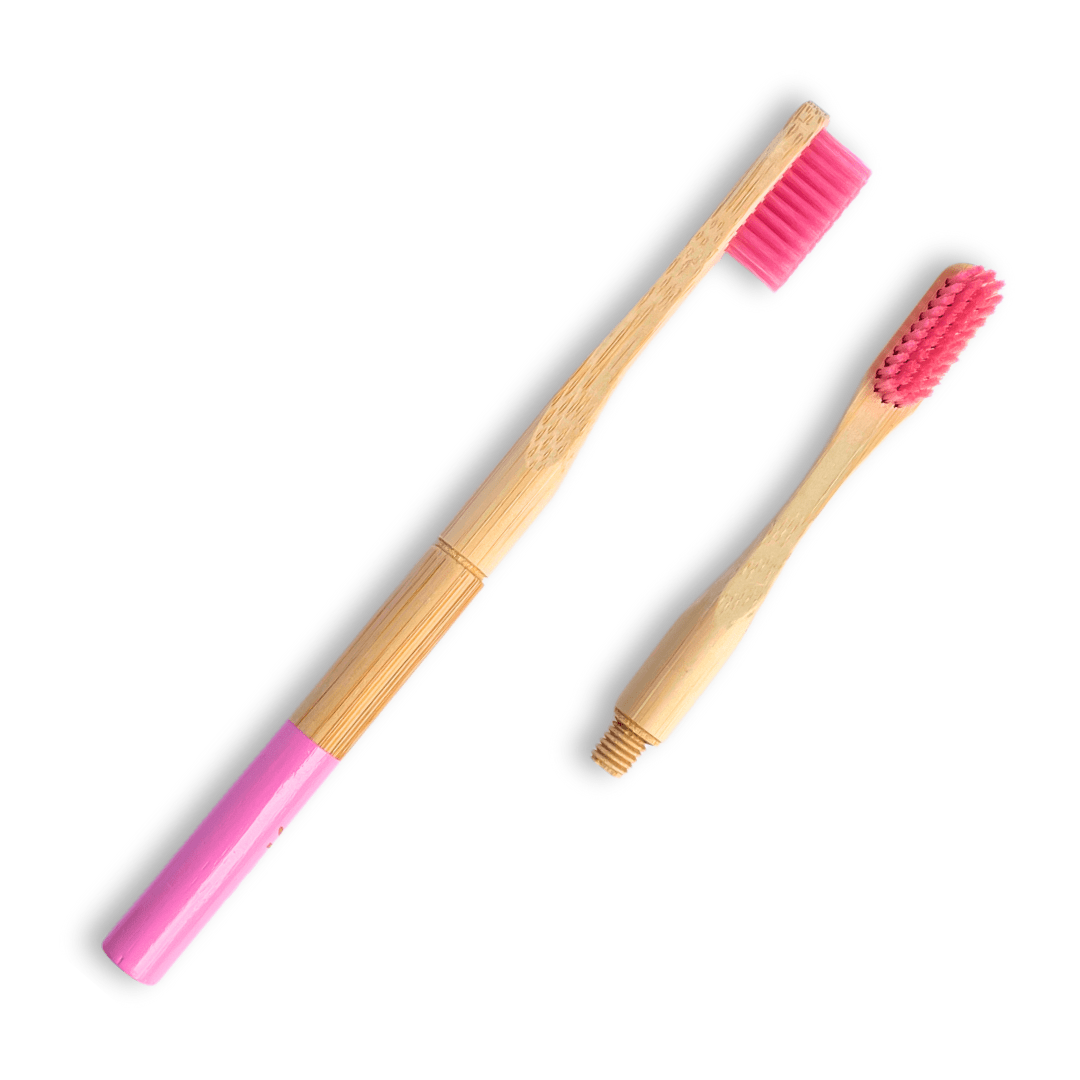 Cepillos de dientes de bambu sin su caja y con su repuesto fondo blanco