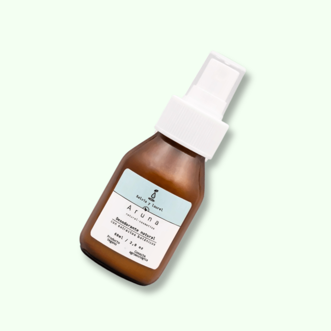 desodorante natural en spray liquido de alumbre y salvia de aruna 60ml con fondo plano