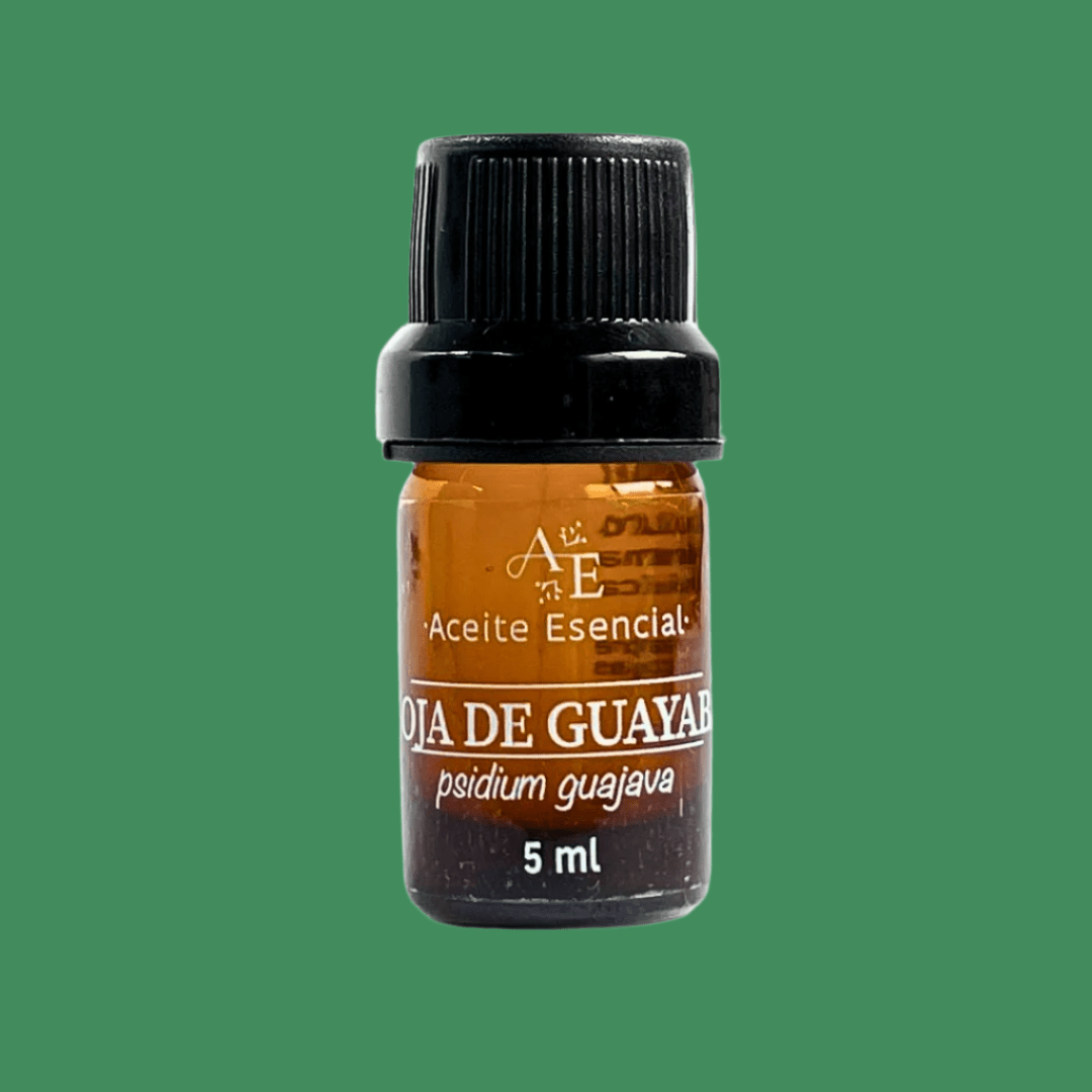 Aceite esencial de hoja de guayabo de Ananada con fondo plano verde