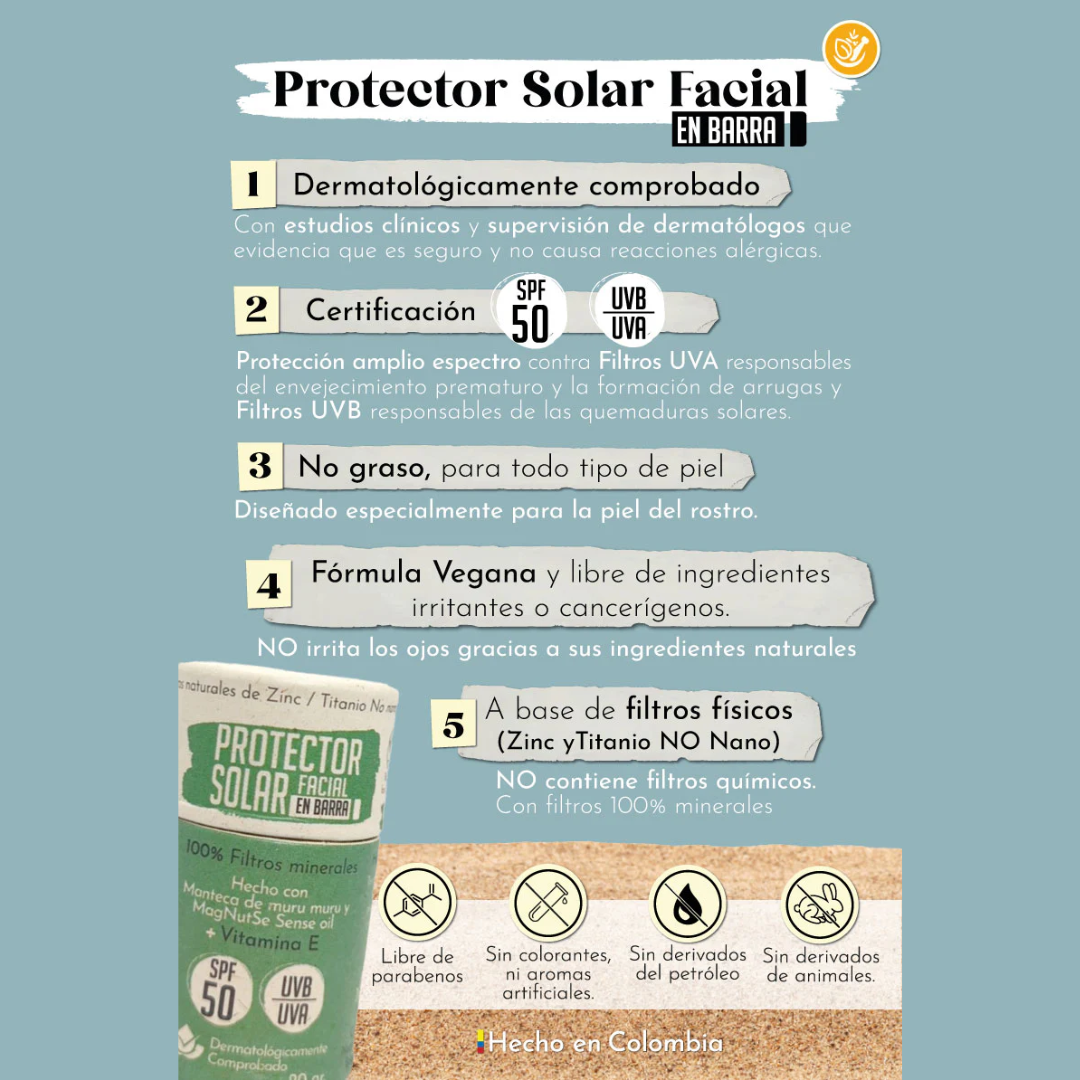 info del protector solar facial de santo remedio con fondo plano