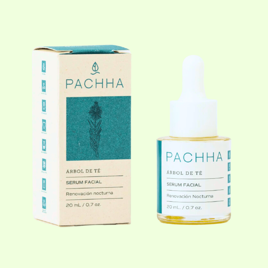 Sérum Facial Reparador Nocturno botella y caja con fondo verde