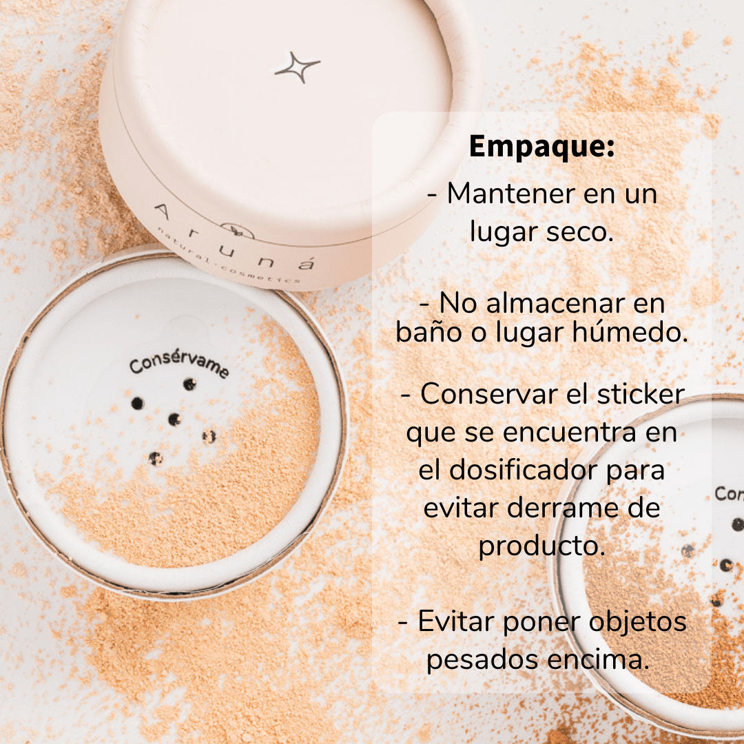 infografico como usar los Polvos Sueltos Facial Natural de Aruná
