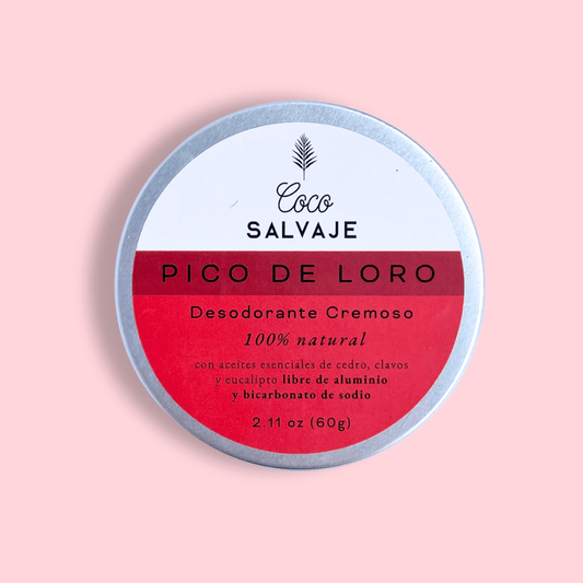 Desodorante cremoso Natural pico de loro de coco salvaje con fondo plano 60g