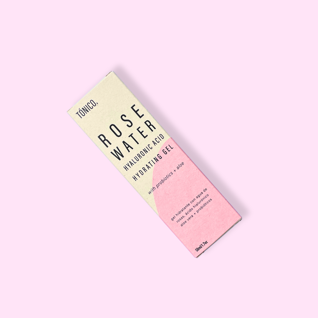Gel Facial de Ácido Hialurónico con Agua de Rosas de simple as con fondo plano 

