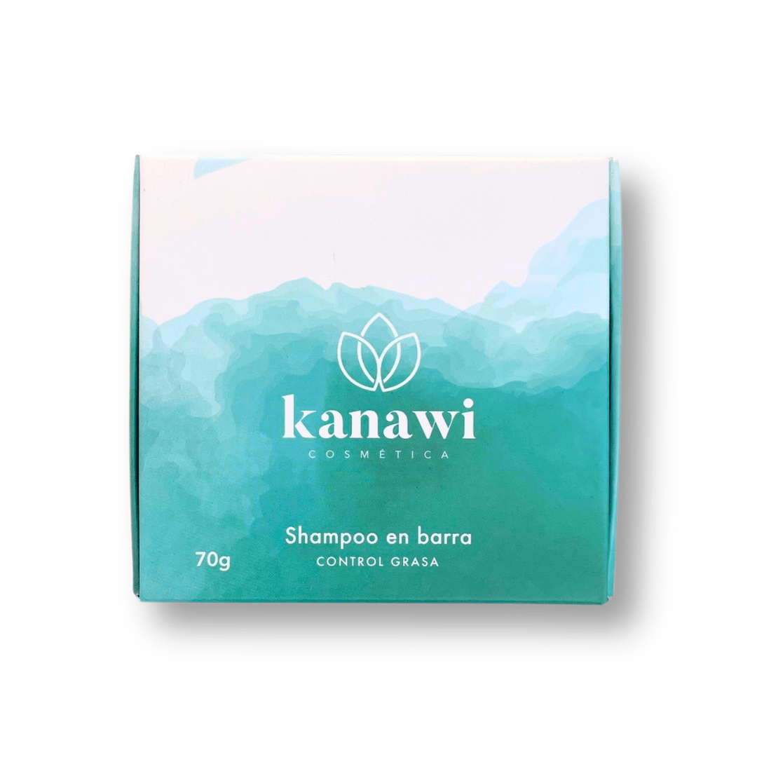 la caja de shampoo en barra version control grasa de kanawii con fondo blanco