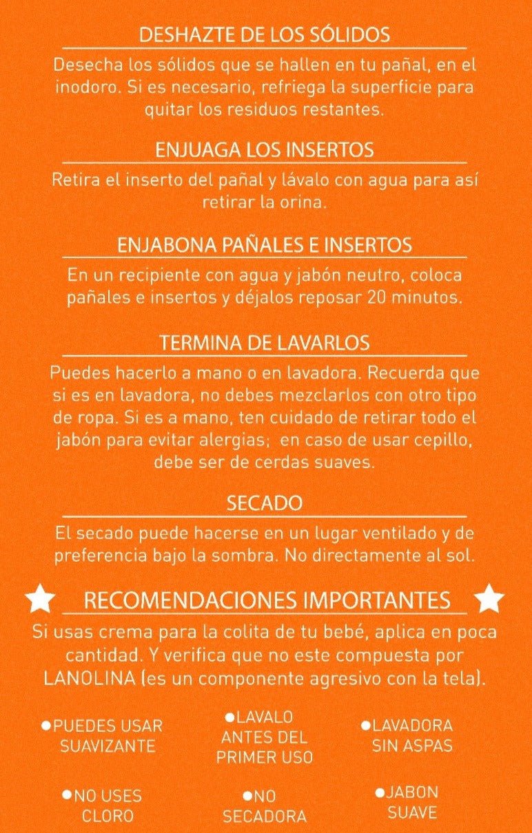 recomendaciones como usar los Pañales ecológicos de Tela Reutilizables.