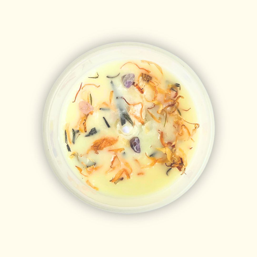 foto de la vela de 200g por arriba. con fondo plano. 